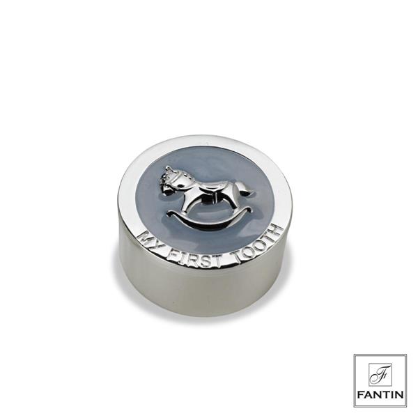 SCATOLA METALLO PORTA DENTINI AZZURRA CM. Ø4,2 X H2,2