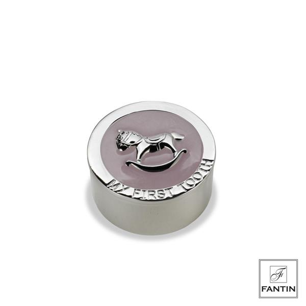 SCATOLA METALLO PORTA DENTINI ROSA CM. Ø4,2 X H2,2