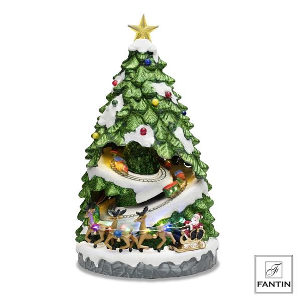 ALBERO NATALE SLITTA E TRENI CON LUCI LED MUSICA E MOVIM. CM.Ø21H40