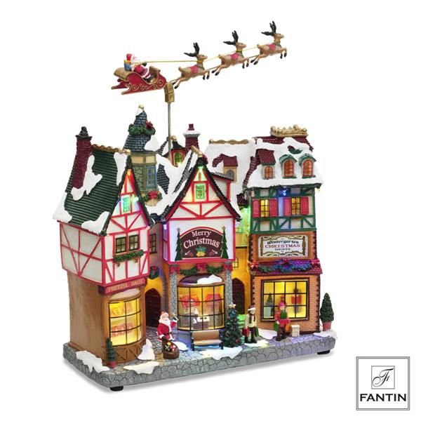 PAESAGGIO SLITTA BABBO NATALE LUCI LED MUSICA E MOVIM. CM.30X14XH39