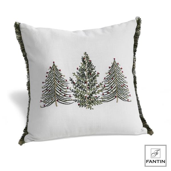 CUSCINO MERRY CHRISTMAS BIANCO CON ALBERI CM.45X45
