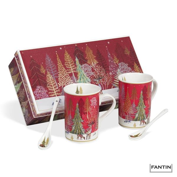 SET 2 TAZZE E CUCCHIAIO ANIMALI DEL BOSCO PORCELLANA CM.Ø7,5XH10,5