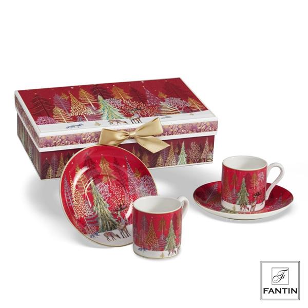 SET 2 TAZZINE CAFFE' CON PIATT.ANIMALI DEL BOSCO PORCELLANA CM.Ø12,5