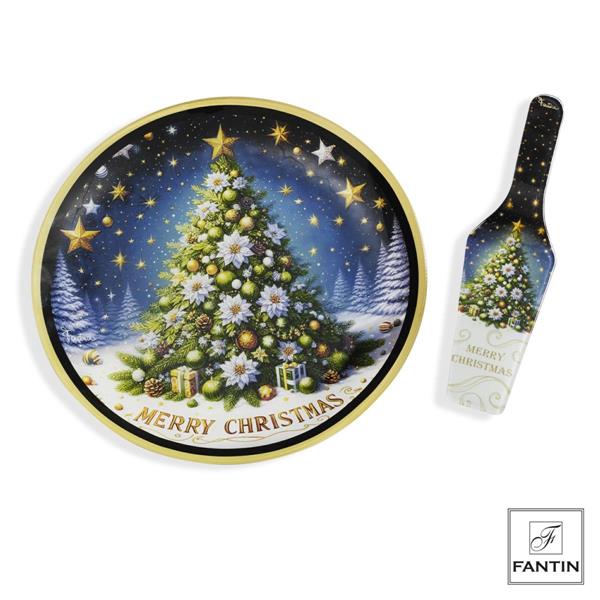 SET PIATTO PANETTONE E PALA TORTA ALBERO DI NATALE CM.Ø30