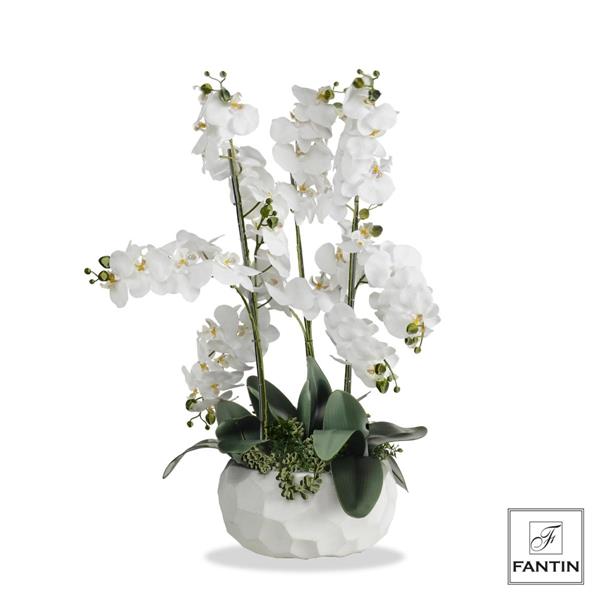ORCHIDEA BIANCA 9 RAMI REAL TOUCH CON VASO CERAMICA CM. H70