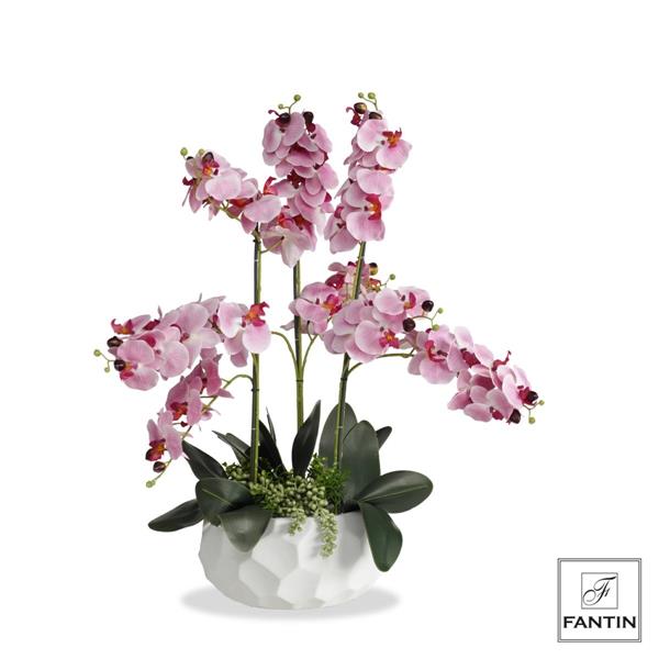 ORCHIDEA ROSA 9 RAMI REAL TOUCH CON VASO CERAMICA CM. H70