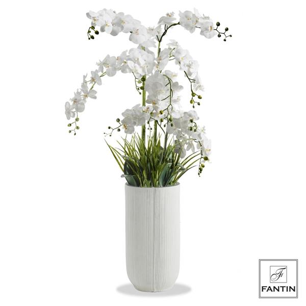 ORCHIDEA BIANCA 10 RAMI REAL TOUCH CON VASO CERAMICA CM. H155