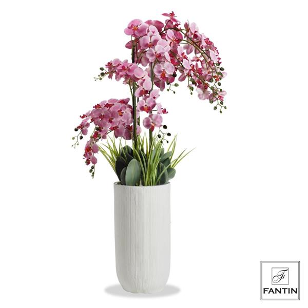 ORCHIDEA ROSA 10 RAMI REAL TOUCH CON VASO CERAMICA CM. H155