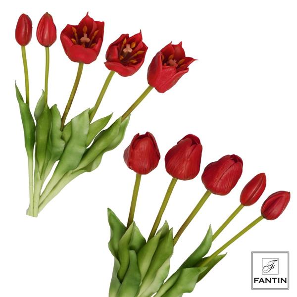 COMPOSIZIONE TULIPANI ROSSI 6 BOUQUET 30 STELI CM. 47