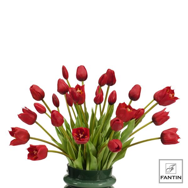COMPOSIZIONE TULIPANI ROSSI 6 BOUQUET 30 STELI CM. 47