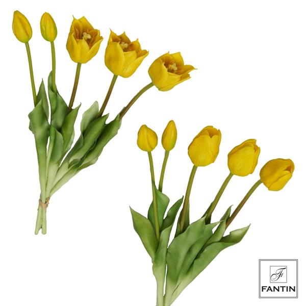 COMPOSIZIONE TULIPANI GIALLI 6 BOUQUET 30 STELI CM. 47