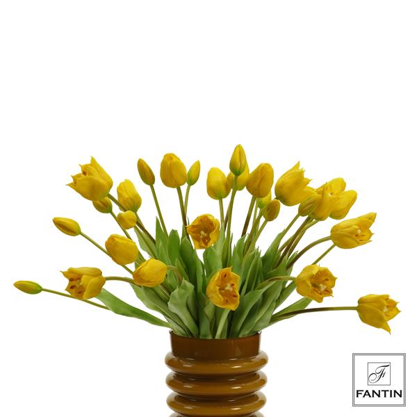 COMPOSIZIONE TULIPANI GIALLI 6 BOUQUET 30 STELI CM. 47