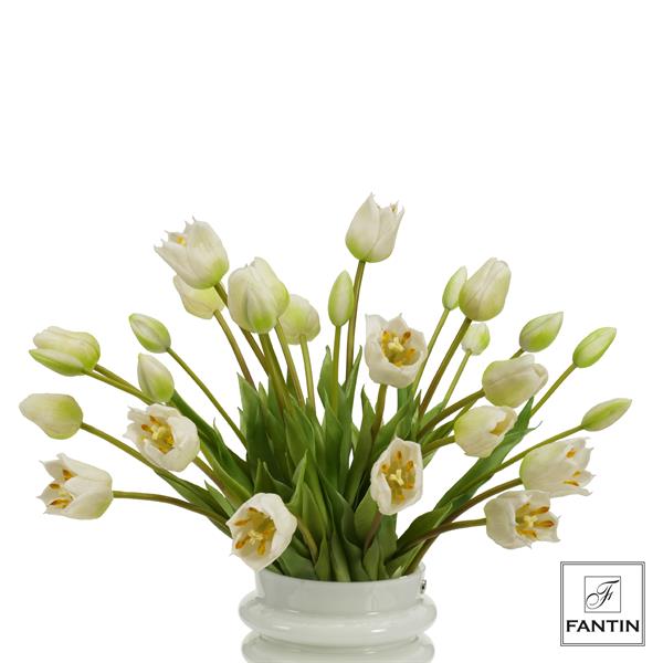COMPOSIZIONE TULIPANI BIANCHI 6 BOUQUET 30 STELI CM. 47