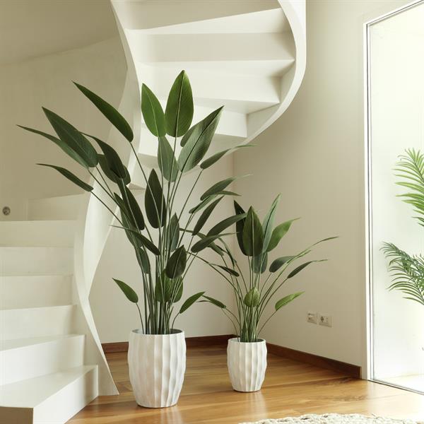 SET 2 VASI FIBRA E ARGILLA ONDE BIANCO CM.Ø23 H30,5+Ø30 H41(mis.est)