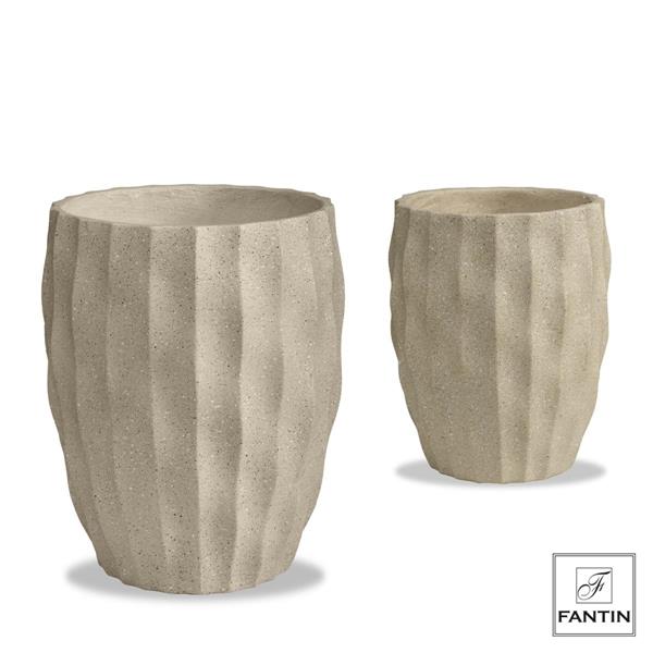 SET 2 VASI FIBRA E ARGILLA ONDE BEIGE CM.Ø23 H30,5+Ø30 H41(mis.est)