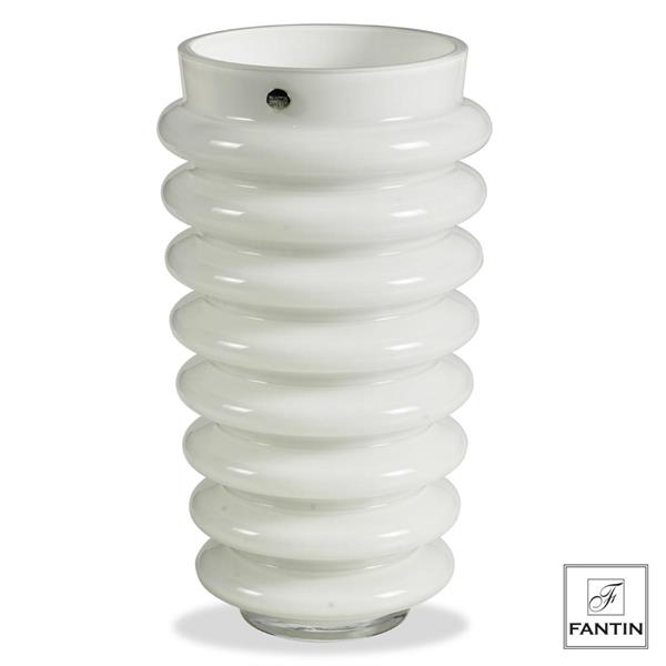 VASO VETRO ANELLI BIANCO CM. Ø17 X H30