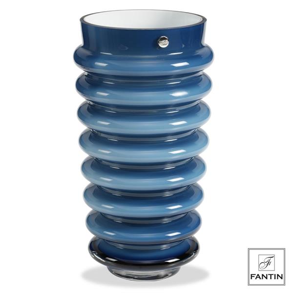 VASO VETRO ANELLI BLU CM. Ø17 X H30