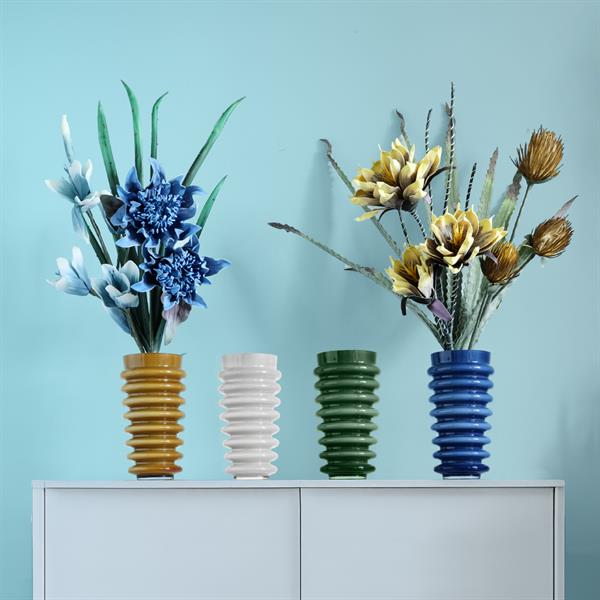 VASO VETRO ANELLI BLU CM. Ø17 X H30