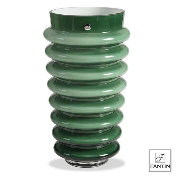 VASO VETRO ANELLI VERDE CM. Ø17 X H30