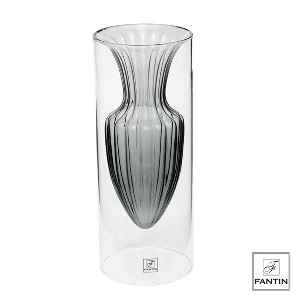 VASO VETRO ANFORA GRIGIO CM. Ø14 X H35