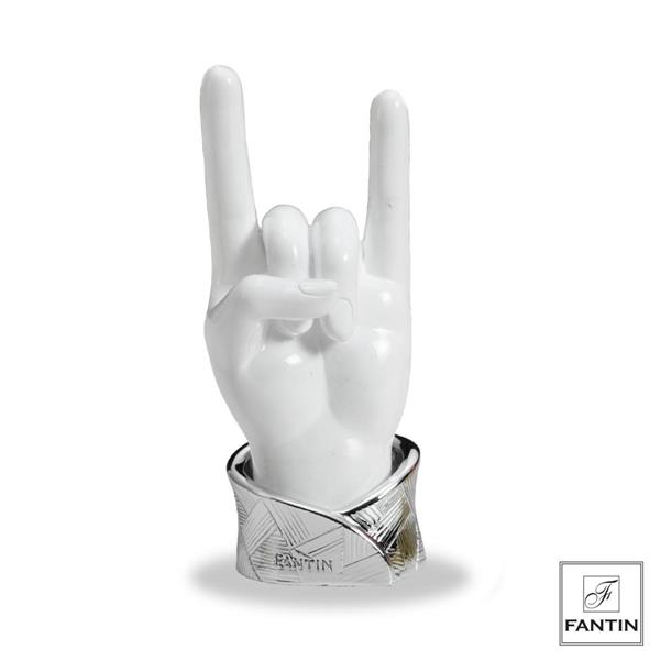 MANO PORTA ANELLI BIANCO LUCIDO BASE ARGENTO CM. 6XH15