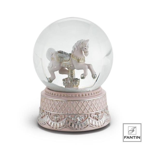 BOULE DE NEIGE CARILLON CAVALLO ROSA CM.12,5X12,5XH16,5