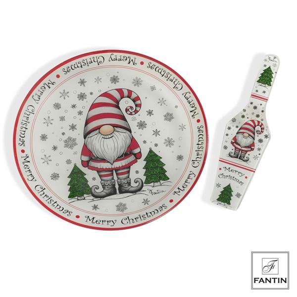 SET PIATTO PANETTONE E PALA TORTA GNOMO CM.Ø30