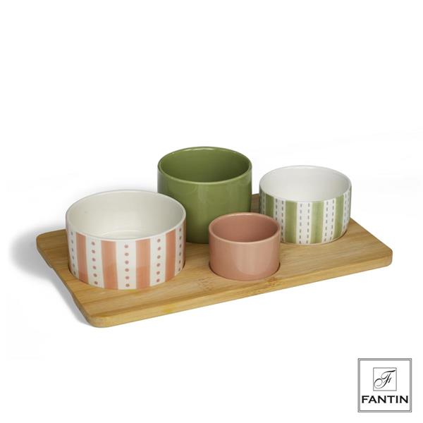 ANTIPASTIERA 4 CIOTOLINE COLORS CERAMICA VASS. IN LEGNO CM. 30X18