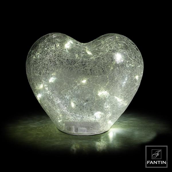 LAMPADA VETRO LED CUORE SILVER CM. 15X8XH12,5