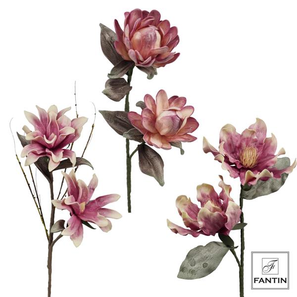 COMPOSIZIONE FLOREALE NINFEE E GARDENIE ROSA CM.100-110; 6 STELI