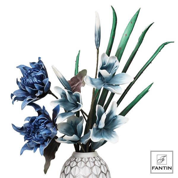 COMPOSIZIONE FLOREALE MAGNOLIA E ALOE BLU VERDE CM.100-110; 6 STELI