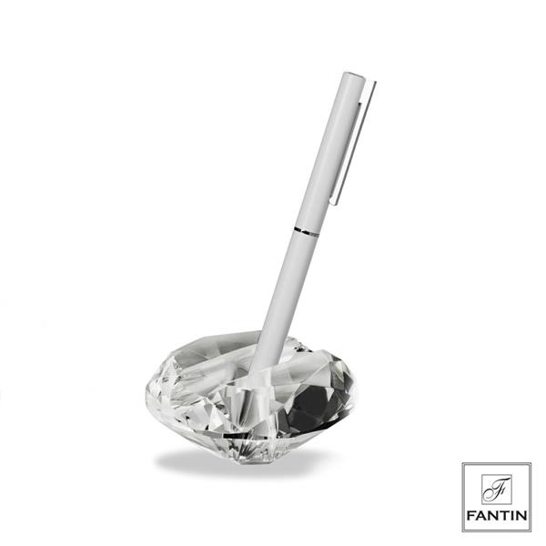 PORTA PENNA DIAMANTE CRISTALLO C/PENNA BIANCA CM. Ø8XH4