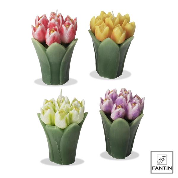 SET 4 CANDELE BOUQUET TULIPANI COL.ASS. 1X CM. Ø9,5XH12