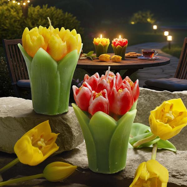 SET 4 CANDELE BOUQUET TULIPANI COL.ASS. 1X CM. Ø9,5XH12