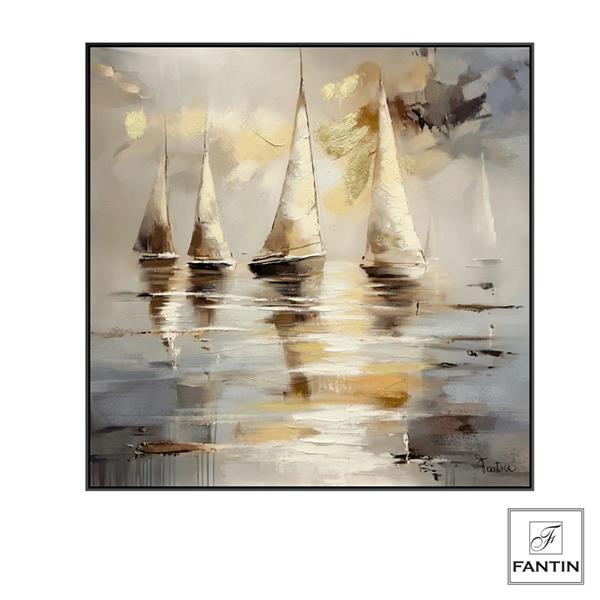 QUADRO CON CORNICE VELE DORATE CM.100X100