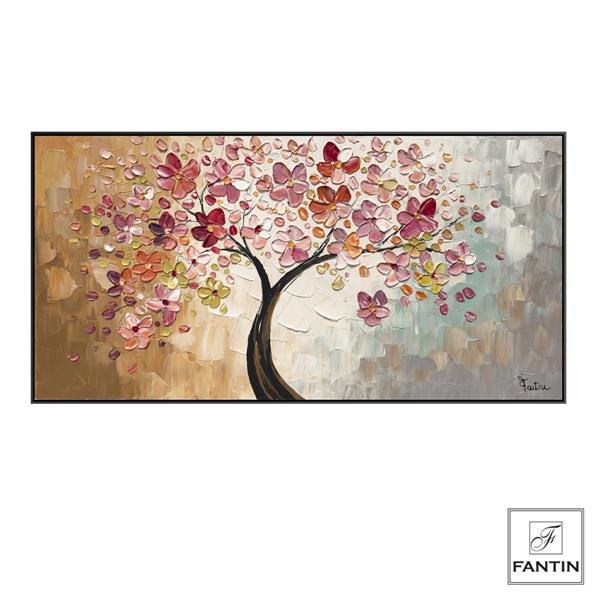 * QUADRO CON CORNICE ALBERO IN FIORE CM. 140X70