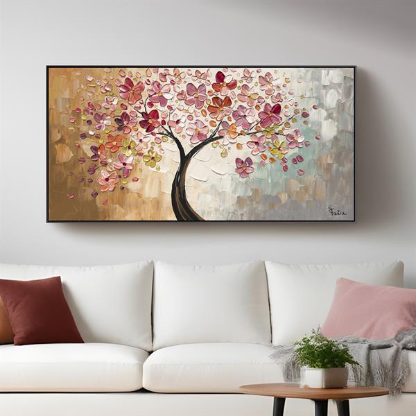 QUADRO CON CORNICE ALBERO IN FIORE CM. 140X70
