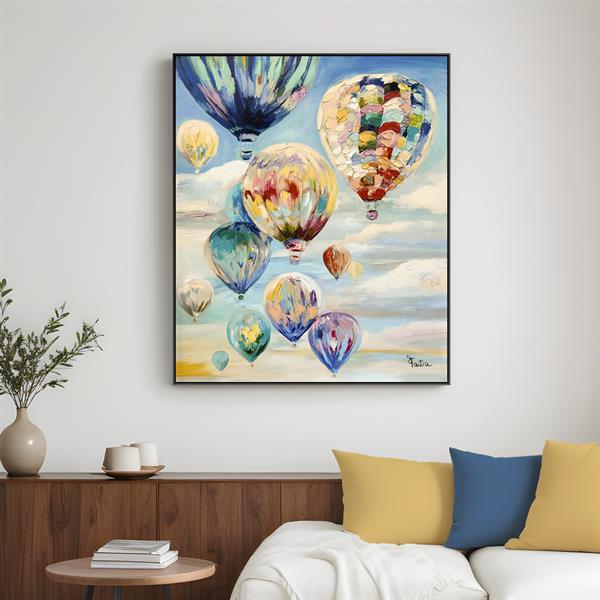 QUADRO CON CORNICE MONGOLFIERE IN VOLO CM. 100X120