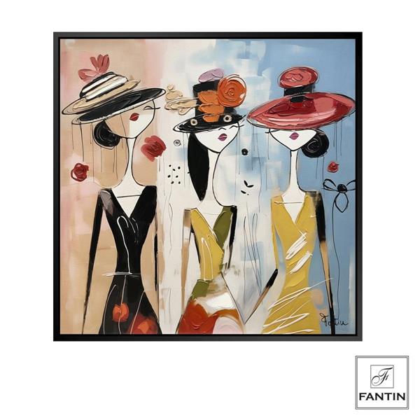QUADRO CON CORNICE TRE SIGNORE CHIC CM. 100X100