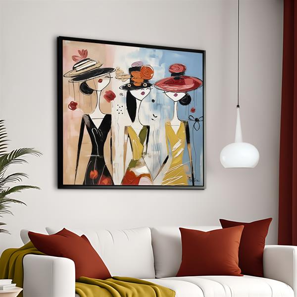 QUADRO CON CORNICE TRE SIGNORE CHIC CM. 100X100