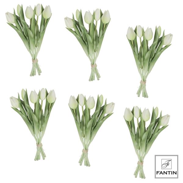 COMPOSIZIONE TULIPANI BIANCHI 6 BOUQUET 30 STELI CM.31