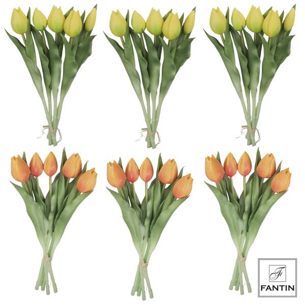 COMPOSIZIONE TULIPANI GIALLO ARANCIO 6 BOUQUET 3XCOL. 30 STELI CM.31