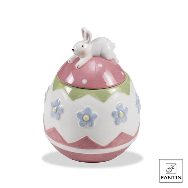 SCATOLA CERAMICA ROSA FIORI AZZURRI CM. Ø12,2XH16,5