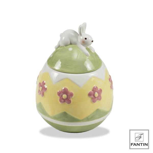 SCATOLA CERAMICA VERDE FIORI ROSA CM. Ø12,2XH16,5