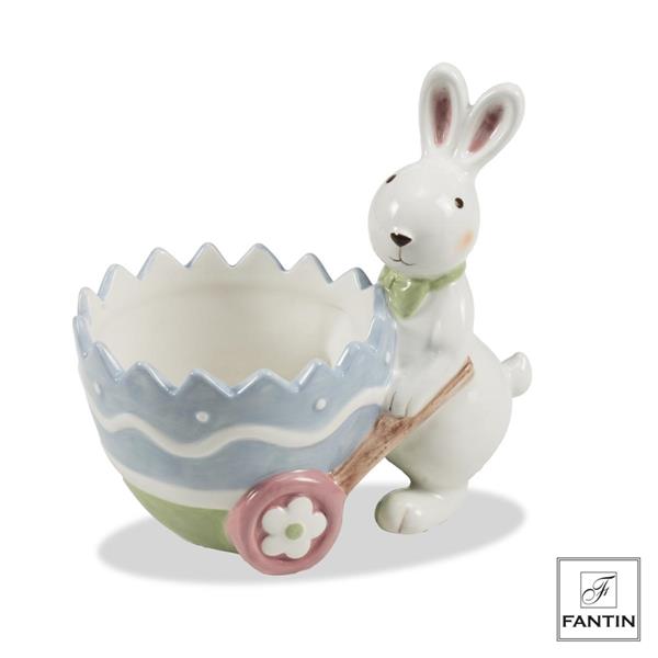 CIOTOLA CERAMICA CONIGLIO CON CARRIOLA CM. 18X11,5XH17