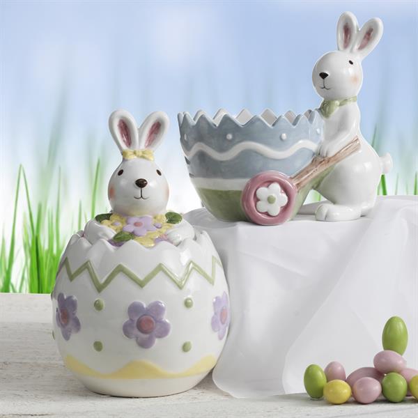 CIOTOLA CERAMICA CONIGLIO CON CARRIOLA CM. 18X11,5XH17