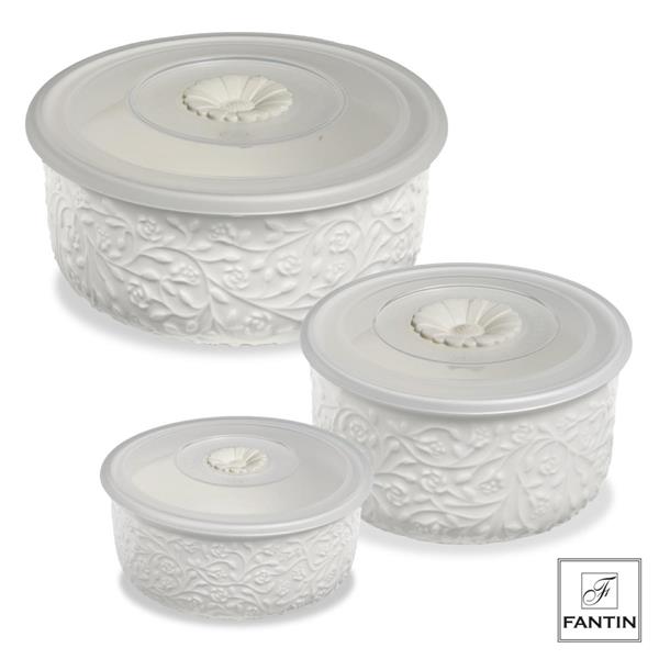 SET 3 CONTENITORI PORCELLANA ROSE CM.Ø16XH7,5-Ø13,5XH6,5-Ø10,5XH6