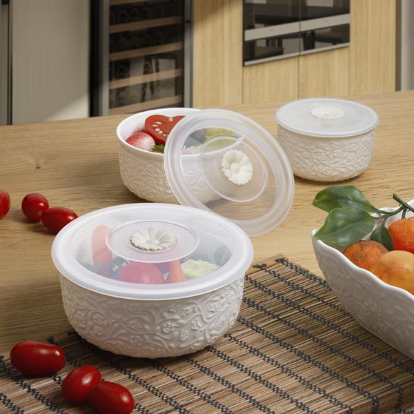 SET 3 CONTENITORI PORCELLANA ROSE CM.Ø16XH7,5-Ø13,5XH6,5-Ø10,5XH6