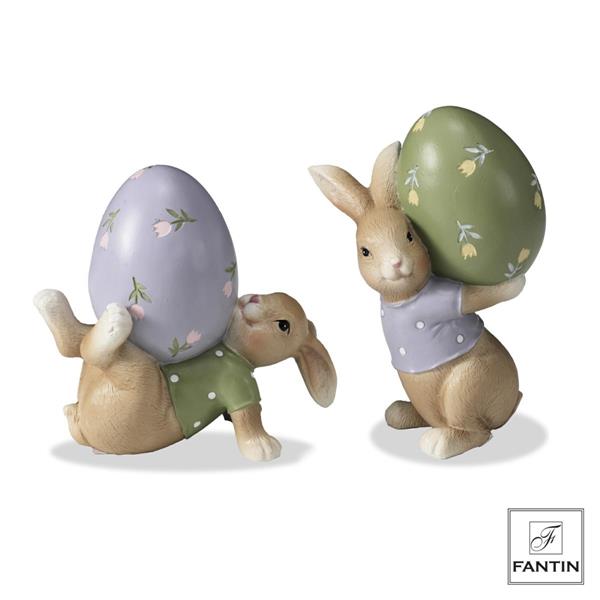 SET 2 CONIGLI C/UOVO CM. GR 8,8X6,2XH14,4 - PI 12X7XH12
