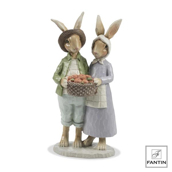 COPPIA CONIGLI C/CESTO FRUTTA CM. 13,5X9,4XH26,5